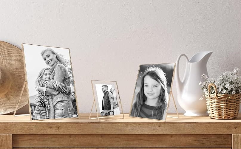 Gold 8x10'' Floating Frame Set of 2,For Photo Sizes( 5x7'',6x8'',7x9''),Beautiful Metal Beaded Edge Frames Adjustable Tabletop/Shelf Photo Frame,Classy Gift Choice for Wedding thumbnail 9