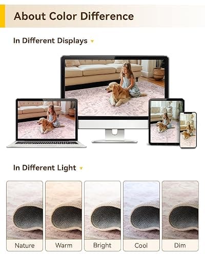 RELEANY Area Rugs 5'x7' Washable Non-Slip, Floral Vintage Distress Print Pattern Medallion Carpet for Living Room Bedroom Dining Room, Pink Greypink Cute | Non-Slip, Washable, Pattern, Distress Print, Cute thumbnail 7