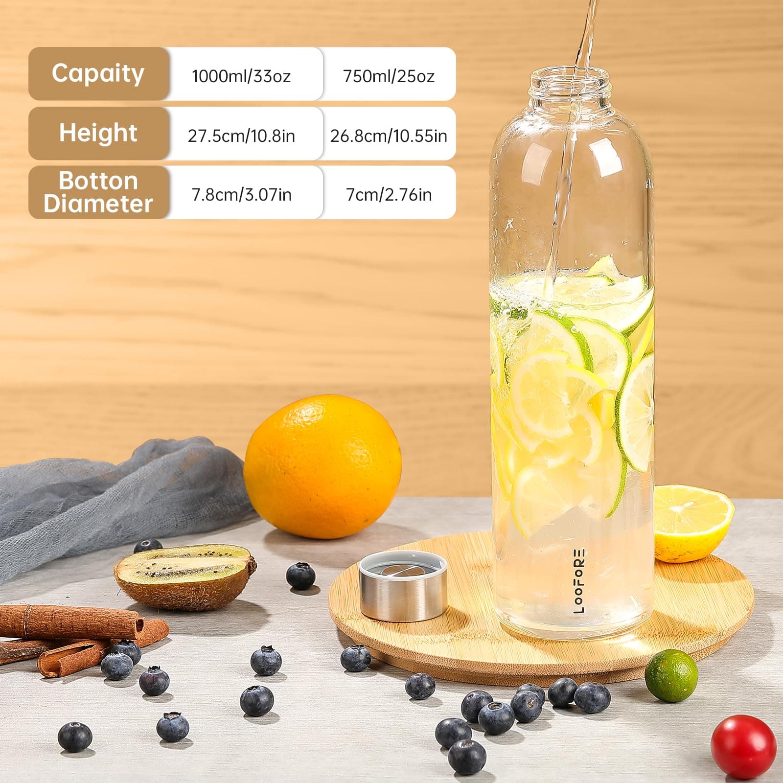 1L/1000ml Classic Glass Drinking Bottle, Portable, BPA Free, On The Go Sports Bottle, Glass, Water Bottle For Carrying Cold Hot Drinks With Neoprene Bag And Sponge Brush thumbnail 5