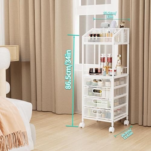 HapiRm Makeup Organizer Storage Cart - Floor Skincare Make Up Storage with 4 Drawers, Rolling Makeup Cart Vanity Organizer Cosmetics Display Cases Holder for Skin Care Perfume Nail Polish thumbnail 3