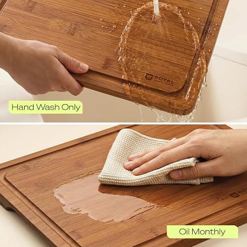 ROYAL CRAFT WOOD Wooden Cutting Boards for Kitchen Meal Prep & Serving - Bamboo Non Toxic Cutting Board Set with Deep Juice Groove Side Handles - Charcuterie & Chopping Butcher Block for Meat (3 Pcs) thumbnail 7