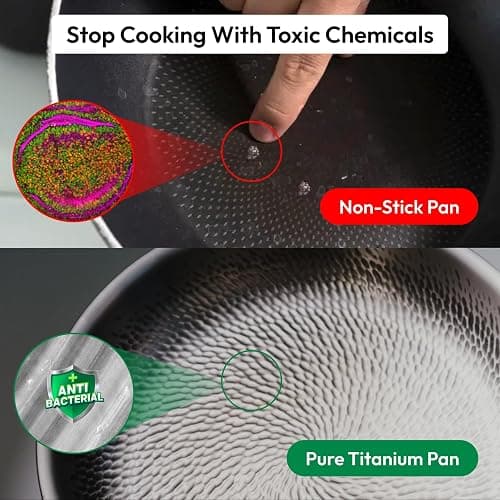 Plateful Titanium Pans For Cooking 12 Inch, No Coating Nonstick, with Lid | Pure uncoated titanium frying pan, surface sears to 750F, PFOA/PFAS/PTFE Free skillets, works on induction and all cooktops. thumbnail 3