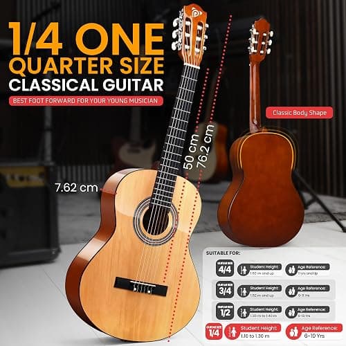 Pyle 30" Beginner Classical Acoustic Guitar - 6 String Junior Guitar with Case, Strap, Tuner, Picks, Nylon Strings, Linden Wood Body & Wooden Fretboard - Ideal for Kids & Beginners thumbnail 3