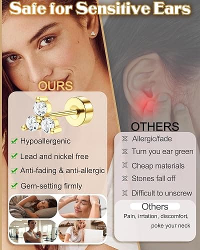 MILACOLATO Hypoallergenic Flat Back Earrings 14K Gold Plated Cartilage Earring Sets for Multiple Piercing 20G Surgical Stainless Steel Earrings for Women Trendy Earring Stacks Small Hoop Flatback Stud Earrings thumbnail 6