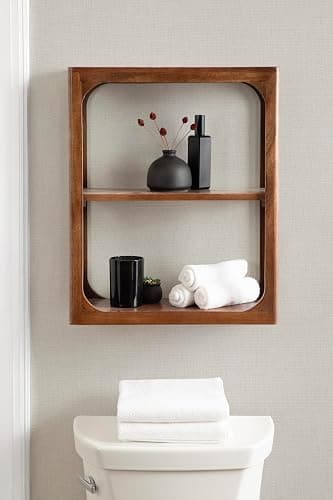 Kate and Laurel Dahl Modern Mango Wood Tiered Wall Shelf, 18 x 7 x 22, Walnut Brown, Decorative Over The Toilet Shelf for Use as Bathroom Storage or Living Room Display Shelving thumbnail 2