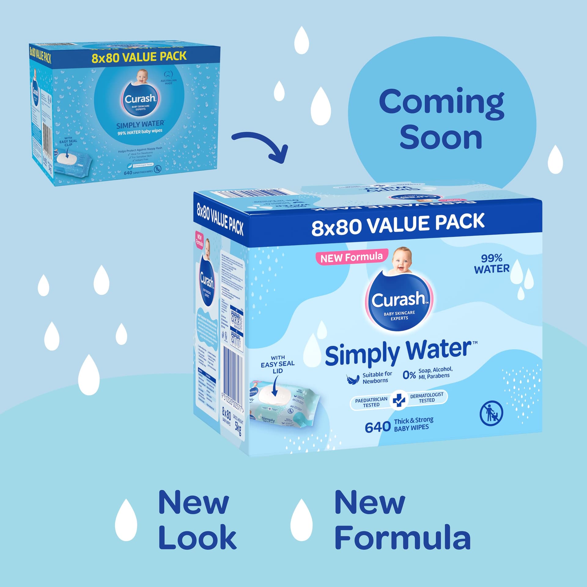New Formula Curash Simply Water Baby Wipes, 8x80 Pack, Suitable for Newborns, 99% Purified Water, No Soap, Alcohol or Parabens, Thick & Soft Texture, Everyday Cleansing and Nappy Changes, 640 Wipes thumbnail 4