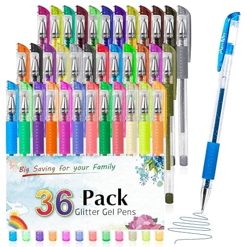 Aen Art Glitter Gel Pens for Adult Coloring Books, 36 Colors Gel Marker Set Colored Pen with 40% More Ink for Kids Drawing, Doodling, Crafts and Taking Note - Image 1
