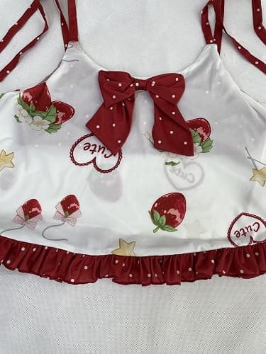 Jilneed Women's Cute Pajama Set Teens Lolita Kawaii Strawberry Print Cami Crop Top and Pj Shorts 2 Piece Sleepwear Pjs thumbnail 2