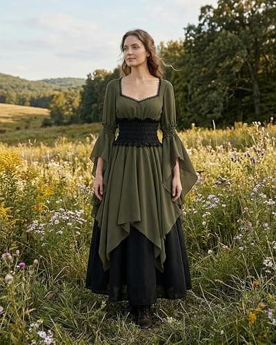 LTAKK Renaissance Dress Medieval Costume Victorian Dresses Women Peasant Gothic Fairy Witch Wedding Dress thumbnail 3