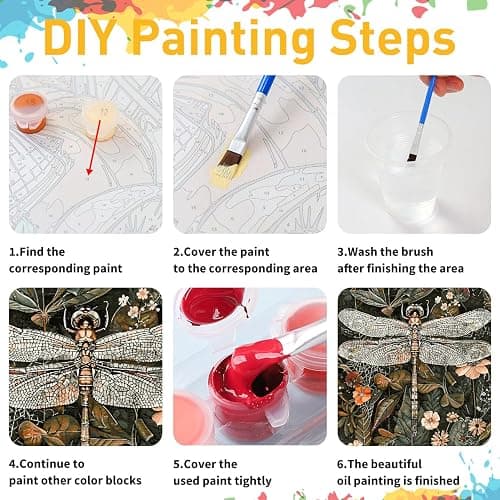 Mandun Paint by Numbers for Adult, Dragonfly Paint by Numbers Kit for Adults Beginners, DIY Dragonfly Acrylic Painting on Canvas for Home Wall Art Decor Gift 16x20 inch thumbnail 7