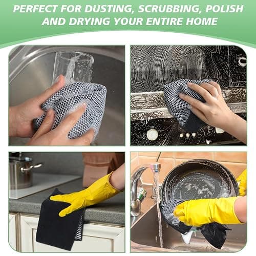 SINLAND Microfiber Dish Cloth for Washing Dishes Dish Washing Rags Best Kitchen Washcloth Cleaning Cloths Wash Cloths with Poly Scour Side 12Inchx12Inch 10 Pack Black thumbnail 7