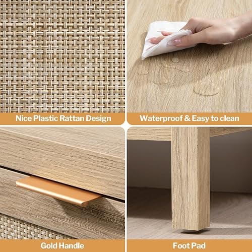 SICOTAS Rattan Console Table for Entryway - Boho Entryway Table with Storage and Drawers, Small Entry Tables for Hallway Behind Couch Table Sofa Table - 1 Piece - Reclaimed Light Oak thumbnail 4