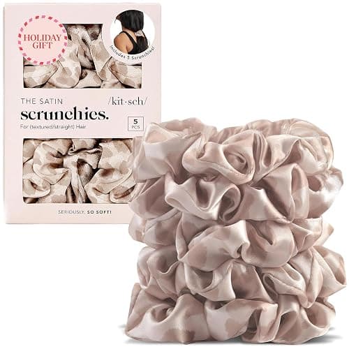 Kitsch Leopard Prints Satin Scrunchies for Women - No Crease Hair Ties for Girls, Scrunchies For All Hair Types and Textures, Perfect for Day or Night | Ideal Gifts for Women - 5 Pcs - Image 1