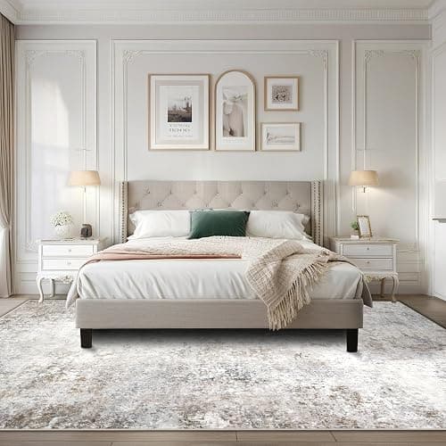 Srugn Washable Rugs 5x7 Area Rugs for Living Room,Modern Abstract Rugs for Bedroom,Large Carpets,Ultra Soft Faux Wool Retro Dining Room Rug,Non Slip&Non-Shedding Low Pile Print Rug- Beige Grey thumbnail 8