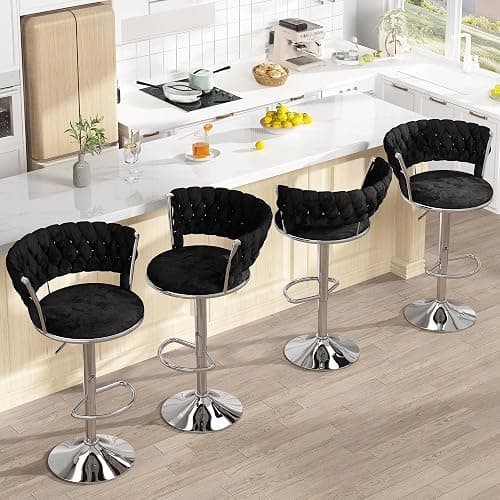 furlinkhm Swivel Bar Stools Set of 2, Adjustable Counter Height Barstools with Back & Footrest, Kitchen Island Stools, Upholstered Velvet Bar Chairs, 22"-31" Height Adjustable, Black - Black (2 Pcs) - 2 thumbnail 5