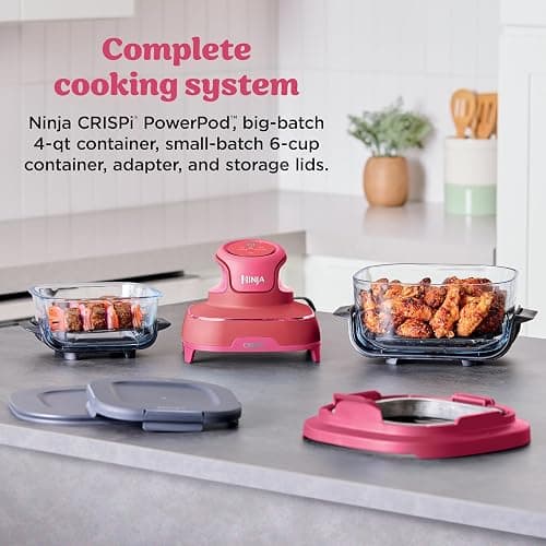 Ninja Crispi 4-in-1 Glass Air Fryer | 450°F | Non-Toxic | 4QT & 6-Cup Glass Containers w/Lids | Microwave, Freezer, Dishwasher Safe | Max Crisp, Air Fry, Bake, Recrisp | Cherry Crush | FN101DR thumbnail 4