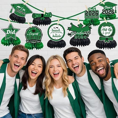 Graduation Decorations 2026 - Green Graduation Honeycomb for Table Centerpiece | Graduation Party Decorations Class of 2026,Table Toppers for Graduation Party Favors Supplies Indoor Outdoor thumbnail 5