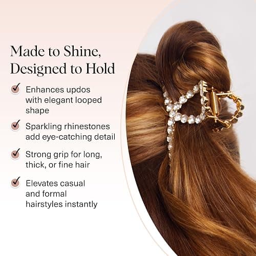 Kitsch Gold Loop-Shaped Hair Clip for Women with Rhinestones - Durable Metal, Strong Hold, & Elegant | Gold Hair Accessories | Ideal Gifts for Women - 1pc thumbnail 3