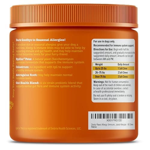 Zesty Paws Dog Allergy Relief- Dog Itching Skin Relief- Dog Probiotics for Itchy Skin and Itchy Ears- Dog Allergy Paw Relief- Dog Allergy Chews- Dog Itch Relief - Dog Skin Allergy Relief - Lamb - 90ct thumbnail 7