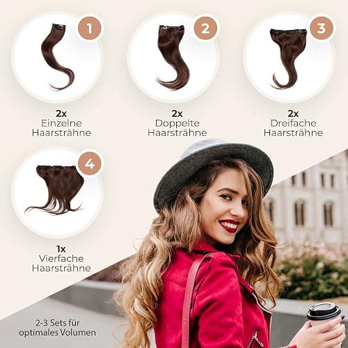 Beauty Full Hair Clip in Extensions Echthaar 45cm 100g Dunkelbraun | Haarverlängerung Echthaar Clip In | Lang & Voluminös | Echthaar Extensions für einen natürlichen Look | Echthaar Extensions Clip thumbnail 5
