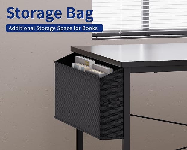 Pamray 47 Inch Reversible L Shaped Gaming Desk Corner Computer Desk with Storage Bag Home Office Table for Writing Study Black thumbnail 6