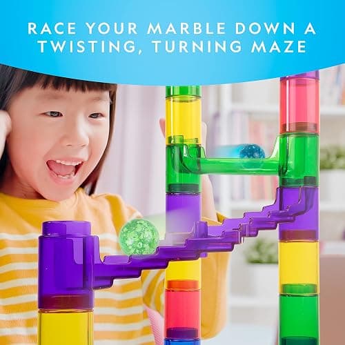 NATIONAL GEOGRAPHIC Glowing Marble Run – Construction Set with 15 Glow in The Dark Glass Marbles & Storage Bag, STEM Gifts for Boys and Girls, Building Project Toy (Amazon Exclusive) - Glowing Small thumbnail 5