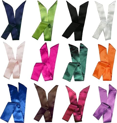 LilMents 12 Set Mixed Designs Satin Head Hair Handbag Handle Highlights Scarf Tie Bundle - Image 1