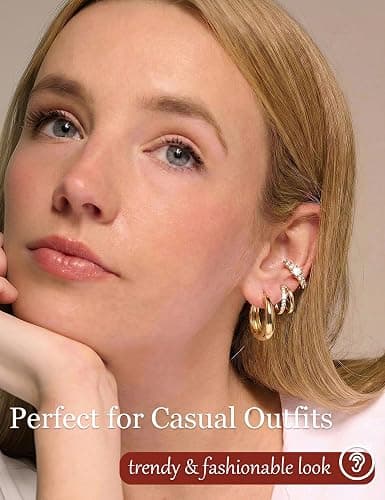 8 Pairs Gold Hoop Earrings Set for Women, 14K Gold Plated Stackable Gifts | Lightweight Hypoallergenic, CZ, Multiple Style Piercing, Comfortable for Daily Wear, Endless Jewelry thumbnail 2