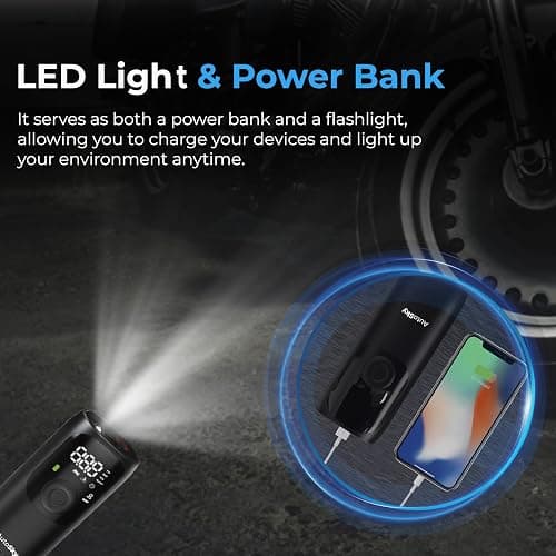 AUTOSKY Portable Tire Inflator & Air Compressor – Car Accessories with Flashlight & Power Bank, Air Pump for Car Tires, Bike Pump & Ball Pump, 150 PSI Fast Inflation, Digital Display & Auto Shutoff thumbnail 3