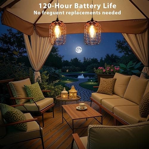 ALL FORTUNE Battery Operated Hanging Outdoor Chandelier, Battery Pendant Light 4 AA Battery-Powered for Gazebo, Pergola, Porch, Patio, Outdoor Decor Lighting thumbnail 7