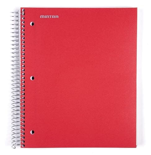 Mintra Office Durable Spiral Notebooks, 5 Subject (Red, College Ruled 1pk) - Image 1