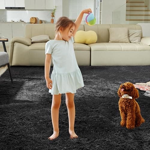 Ultra Soft Rug for Living Room, 4X6 Fluffy Shag Area Rug for Bedroom, Modern Shaggy Carpets Fuzzy Rug for Teens Dorm Nursery Home Decor Aesthetic, Upgrade Anti-Skid Durable, Black thumbnail 8