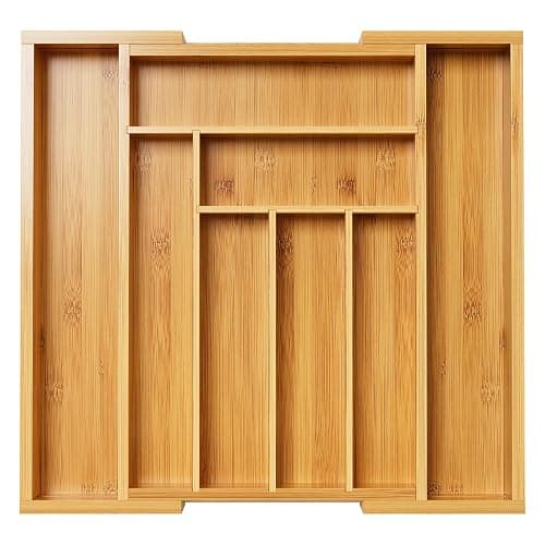 Pipishell Bamboo Expandable Drawer Organizer for Utensils Holder, Adjustable Cutlery Tray, Wood Drawer Dividers Organizer for Silverware, Flatware, Knives in Kitchen, Bedroom, Living Room(M-N) - Image 1