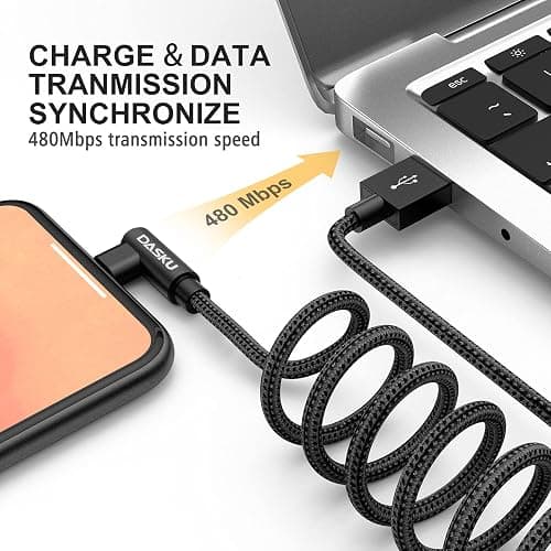 90 Degree iPhone Charging Cable 2Pack 10ft Right Angle Nylon Braided Lightning Charger Cord Compatible with iPhone 14 13 12 11 Pro Max XS XR X 8 7 6 5 Plus iPad（Black） thumbnail 3