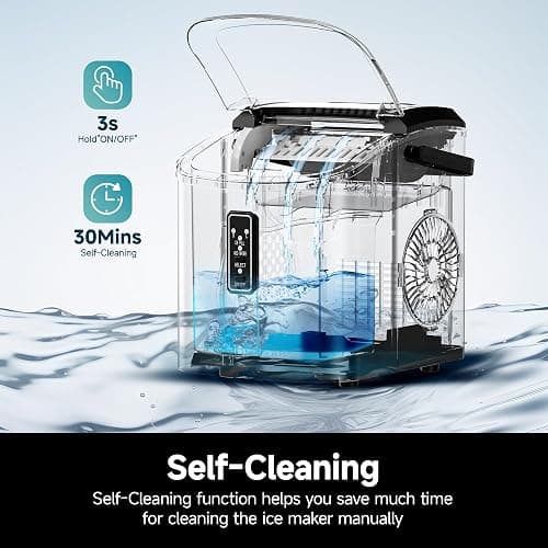 EUHOMY Ice Maker Countertop, 9 Cubes Ready in 6 Mins, 26lbs/24H, Self-Cleaning, Portable Ice Maker Machine with Carry Handle, Basket and Scoop, 2 Sizes of Bullet Ice for Home, Kitchen, Office thumbnail 7