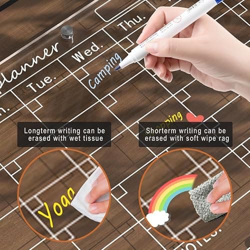 Magnetic Acrylic Calendar for Fridge,3 Pack 11"x15" Clear Fridge Calendar Dry Erase Planning Boards Set Includes 6 Colorful Highlight Markers,Magnetic Pen Holder and Erase Towel thumbnail 4