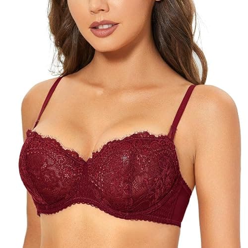 DOBREVA Women's Sexy Lace Push Up Plus Size Bra Sheer Balconette Underwire Unlined thumbnail 2