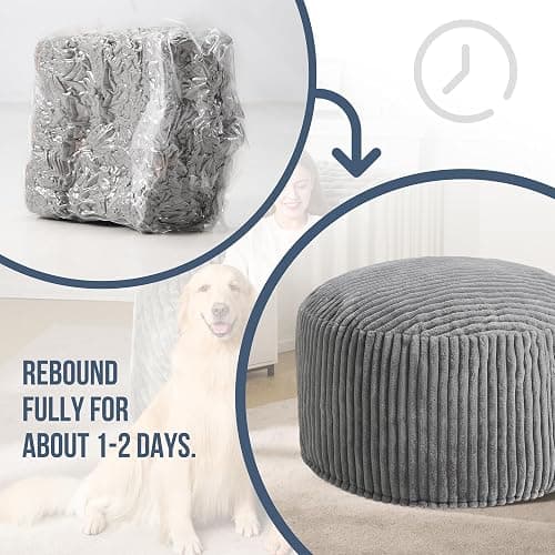 Hobestluk 3ft Bean Bag Chairs for Adults Large Beanbag Chair with Stripe Plush Cover Big Bean Bag Chair for Living Room Bedroom Dorm Office - Grey (36” x 36” x 22”) thumbnail 9