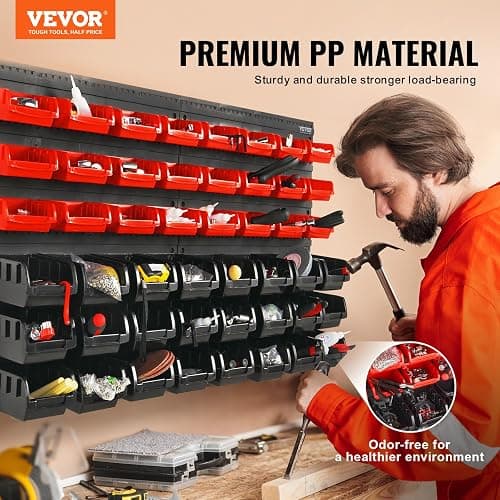 VEVOR 48-Bin Wall Mounted Storage Bins Parts Rack Organizer Garage Shop Tool Organizer for Screws, Nuts, Bolts, Nails, Beads, and Small Hardware Parts, With Wall Panels thumbnail 4