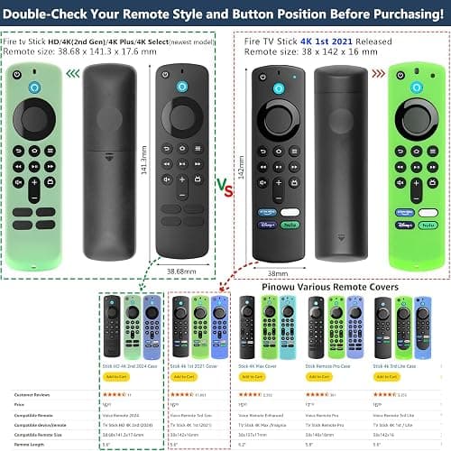 Pinowu Remote Cover Case (2pcs) Compatible with Fire TV Stick 4K HD 2nd (2024 Released) / Pioneer　Newest Alexa Voice Remote, Anti Slip Silicone Sleeve with Wrist Strap (Green, Turquoise, Glow) thumbnail 7