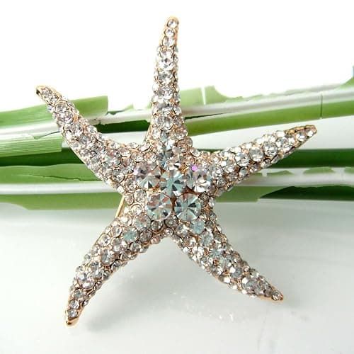 Navachi 18k Gold Plated Multi-Color Crystal Big Sea Star Starfish Brooch Pin thumbnail 4