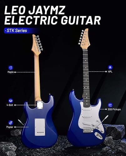 Leo Jaymz Beginner Electric Guitar Complete Kit with Portable Amp, Padded Gig Bag & Full Accessories, Maple Neck SSS Pickups(Royal Blue) thumbnail 3