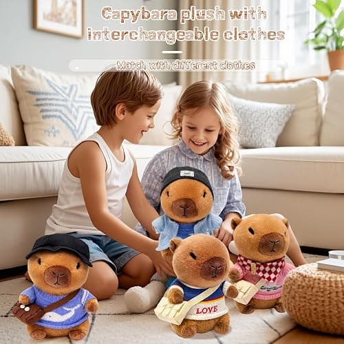 TITQWOP 10.2" Brown Capybara Plush Toy with 9 Clothes and Accessories Super Soft Capybara Stuffed Animal for Kids Girls Boys (Blue Capybara) thumbnail 7