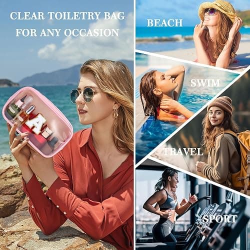 YOOLIFE Graduation Teacher Gifts Initial Clear Makeup Bag Birthday Gift Travel Toiletry Preppy Cosmetic Bags Birthday Gift for Girls Kids Travel Essentials Clear Toiletry Bag A - Large-Pink - A thumbnail 4