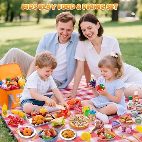 Juboury Cucina Giocattolo per Bambini, Set per Taglia Verdure e Frutta con Cibo Giocattolo come Pizza e Dessert, Gioco di Ruolo in Cucina Bambini, Giochi Montessori 3 4 5 6 7 Anni thumbnail 6