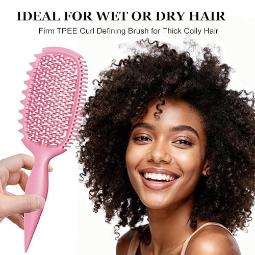 Curl Defining Brush for Thick Coily Hair, Firm-Bristle TPEE Detangling Brush for Coarse 4A–4C Curls, Dual-Sided Wide & Narrow Tooth Brush for Wet & Dry Curl Shaping– Women & Men (2054-Pastel Pink) thumbnail 3