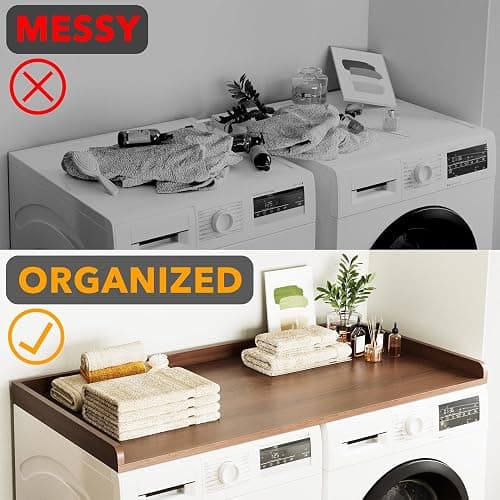 SpaceAid Washer Dryer Countertop, Laundry Wood Shelf Topper with Edge, 54" Width x 27.5" Depth Cover Guard Organizer for Washer and Dryer Laundry Hamper Counter Storage Organization (Brown Wood) thumbnail 4