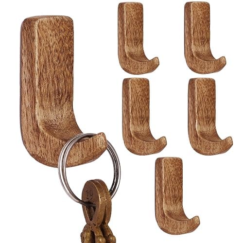 Indian Shelf 6 Wood Adhesive Wall Hooks Peel Stick for Keys and Jewelry - Image 1