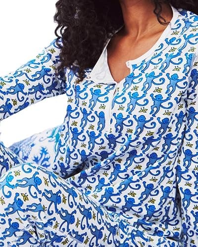 HMPEAIIY Womens Henley Pajamas Set 2 Piece Long Sleeve Monkey Print Lounge Sets Preppy Sleepwear Pjs for Vacation Party thumbnail 5