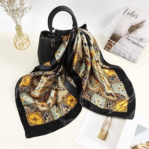 AWAYTR 35” Large Square Satin Head Scarf - 3Pcs Satin Hair Scarves Silk Bandana Scarf Headscarf Silk Feeling Scarf for Women thumbnail 8
